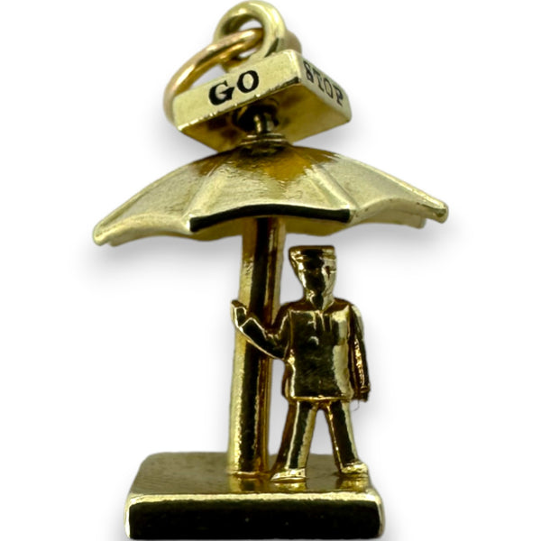 Vintage 1930-50s Walter Lampl rotating "STOP GO" Umbrella Policeman Traffic Charm Pendant