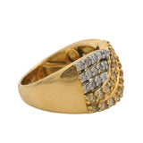 Solid 18kt Yellow Gold Cluster Crossover Ring with Yellow and White Diamond Waves Size 7