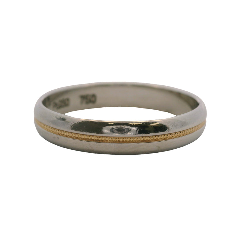 D&D Jewelers 950 Platinum 4mm Band with 18kt Yellow Gold Milgrain Center Stripe 10.5