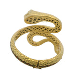 Vintage 1960-80s Solid 18kt Yellow Gold and Enamel 3D 64g Coiled Snake Hinged Bangle Bracelet