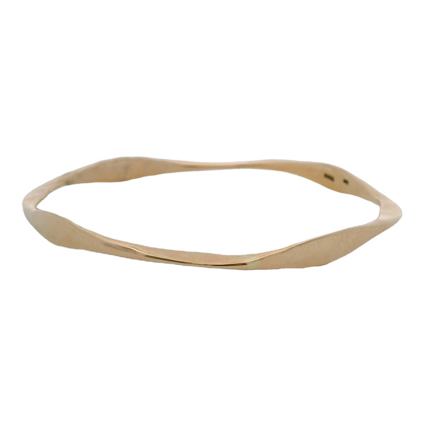 Sonya's Jewelry Solid 14kt Yellow Gold Squared Hammered Bangle Bracelet 8"