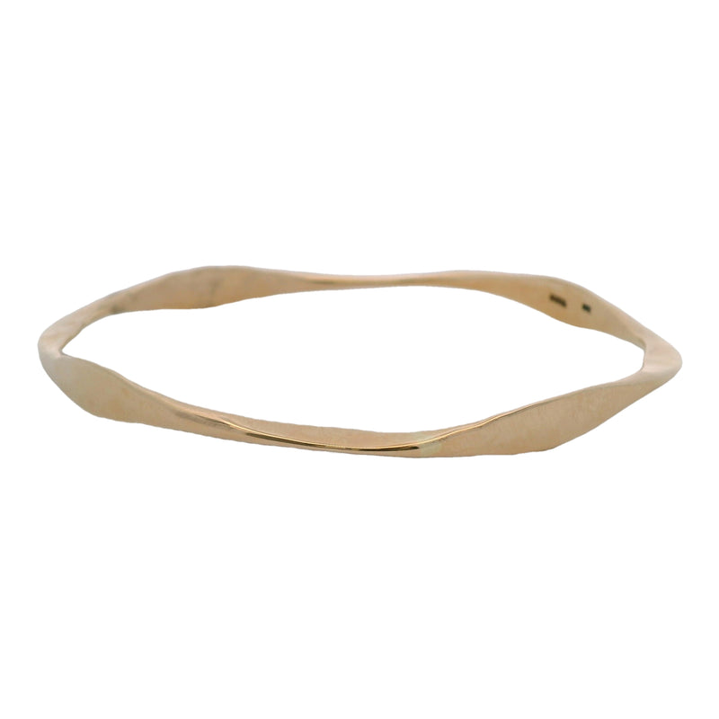 Sonya's Jewelry Solid 14kt Yellow Gold Squared Hammered Bangle Bracelet 8"