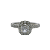 Henri Daussi Platinum and Trademark Daussi Cushion Cut Diamond Engagement Ring with Halo and Diamond Band Size 6.25