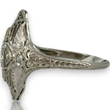 1920s 900 Platinum Art Deco Era Filigree 18mm Dinner Ring with 0.32ctw Diamonds and Milgrain Openwork Details Size 5.75