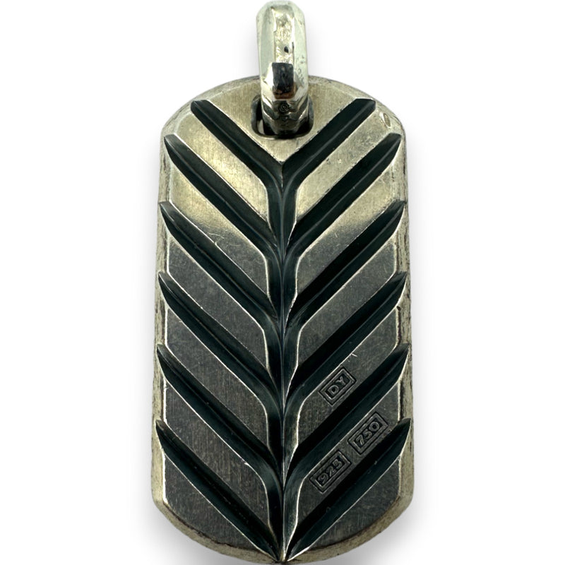 David Yurman 925 Sterling Silver and 18kt Gold Reversible Chevron Dog Tag Pendant Charm