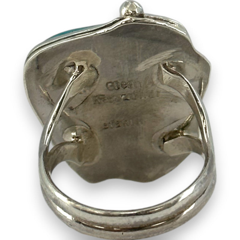 Glen Feszcher Native American 925 Sterling Silver and Turquoise Feather Motif Ring Size 5.5
