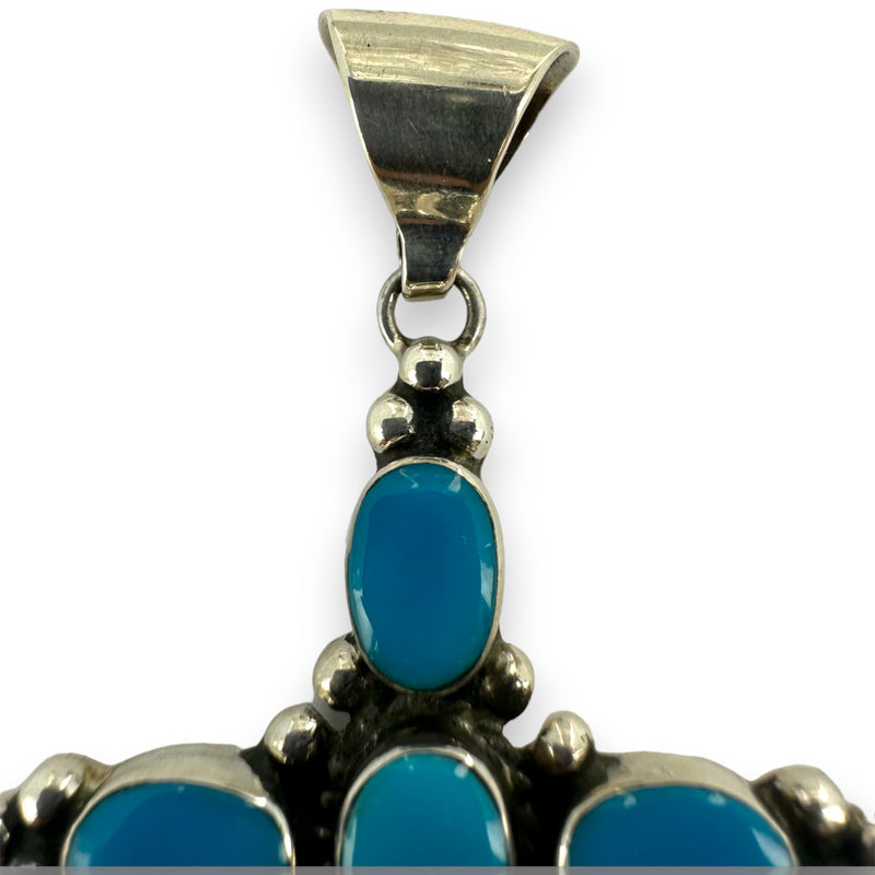 Jennie Epaloos Zuni Native American 925 Sterling Silver and Turquoise Large Cross Pendant 1990s