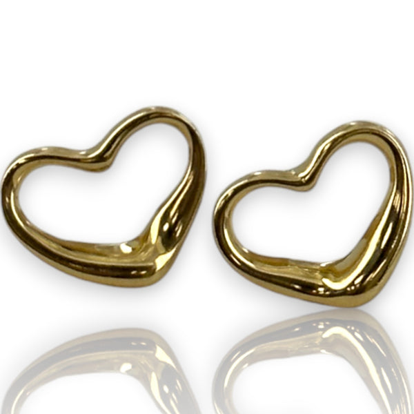 Vintage Tiffany & Co Peretti Mini Open Heart Solid 18KT Yellow Gold Stud Earrings