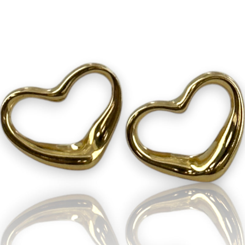 Vintage Tiffany & Co Peretti Mini Open Heart Solid 18KT Yellow Gold Stud Earrings