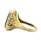 Vintage Solid 14kt Yellow Gold Cabochon Black Opal Filigree Ring Size 5.5