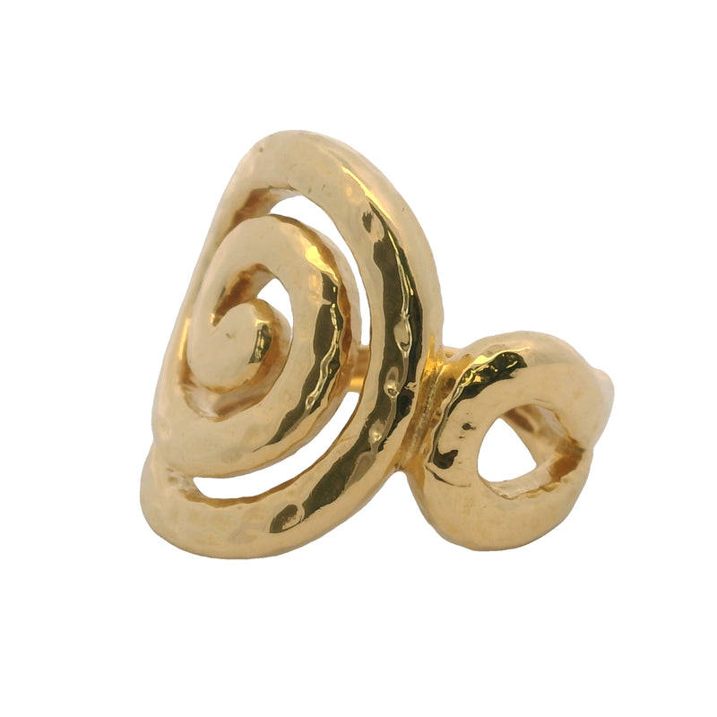 Italian Solid 18kt Yellow Gold Handmade Hammered Spiral Swirl Ring Size 7