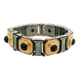 Vintage Konstantino Solid 925 Sterling Silver/18kt Yellow Gold and Garnet Statement Bracelet 7"