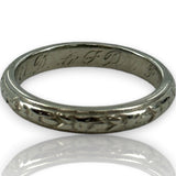 Antique 1911 Wood & Sons (Now ArtCarved) Carved 3mm Band Solid 18kt White Gold Inscribed Feb-26-1911 Wedding Engagement Ring Size 4.5