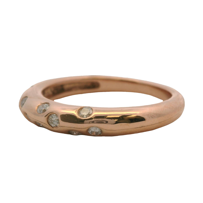 Vintage Solid 14kt Rose Gold Flush-Mount Diamonds Small Dome Stackable Band Ring Size 6.75
