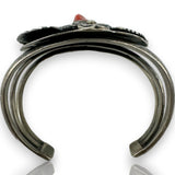 Kelvis Josh Navajo Native American 925 Sterling Silver Large Cuff Bracelet with Natural Pyrite-Included Turquoise and Coral