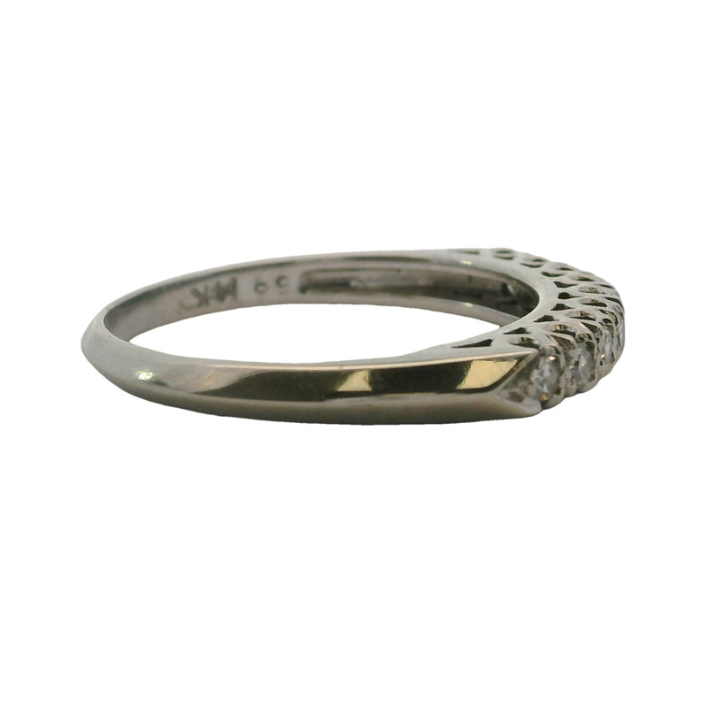 Vintage Knife Edge 14k 585 White Gold Fishtail Set Diamond Band Ring Size 6
