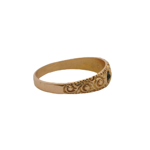 Antique Late Victorian Solid 14kt Yellow Gold Delicate Bohemian Garnet and Seed Pearl Ring Size 4