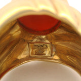 Vintage Solid 18kt Yellow Gold Large 17mm Wide Cabochon Coral Italian Ring Size 5.5