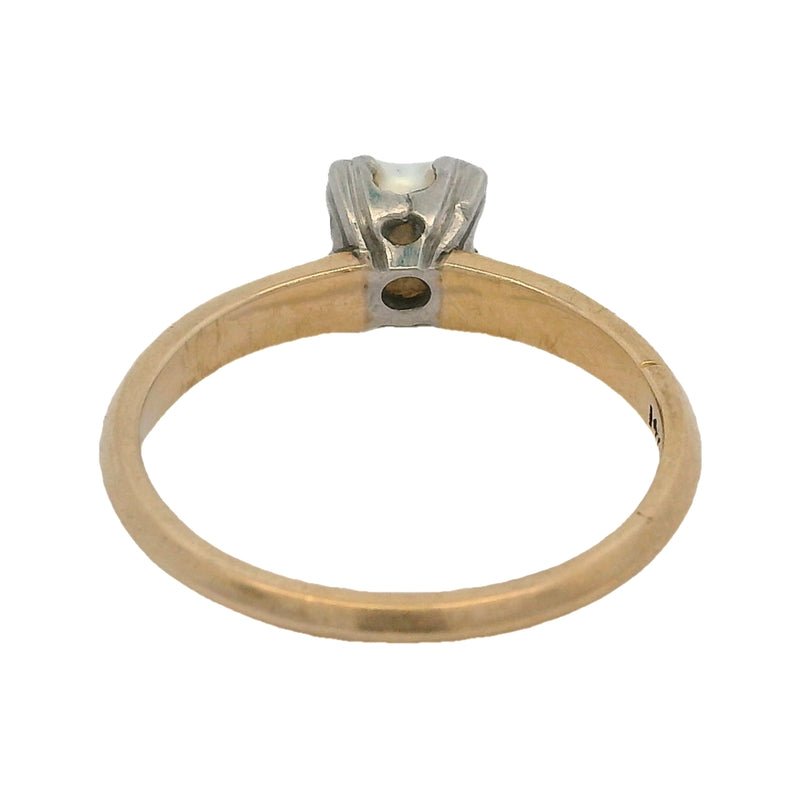 Vintage 1950s Akoya Pearl Solitaire Knife's Edge Ring in 14kt Yellow Gold Size 6.5