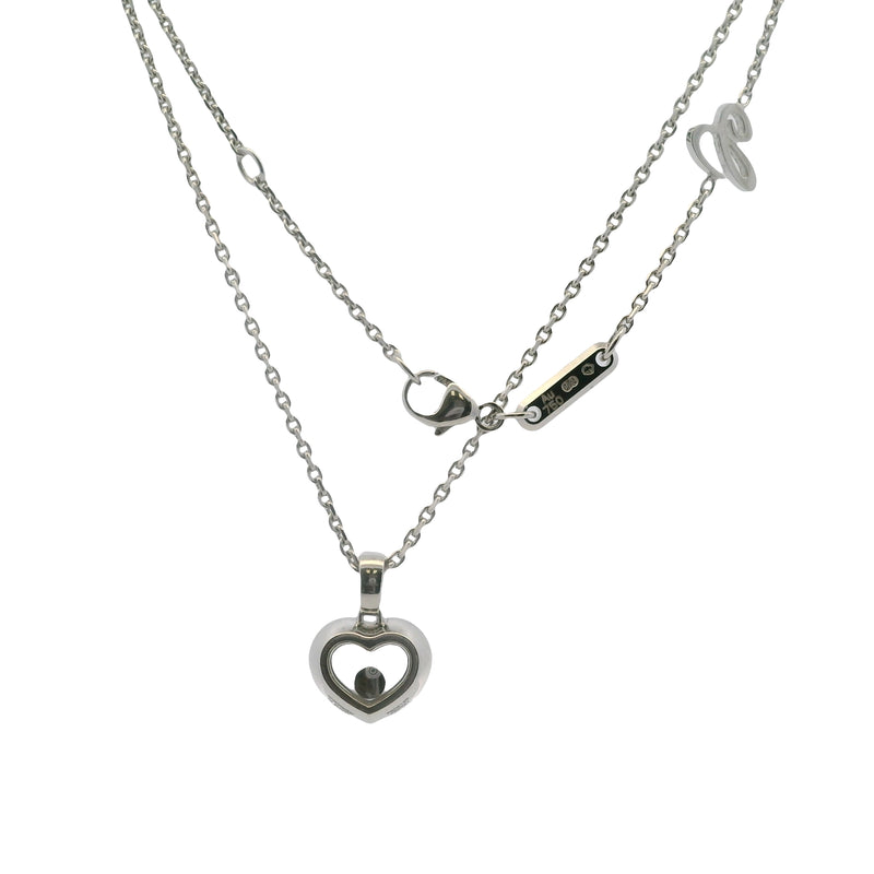 Chopard Solid 18kt White Gold Happy Floating Diamonds Icons Heart Pendant 16.5" Necklace