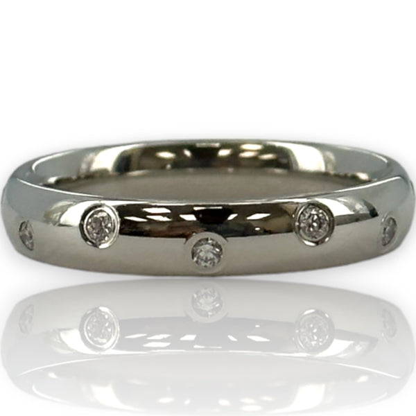 Benchmark Signed Solid Platinum Eternity Burnished Diamond 4mm Band Stackable Ring Size 8