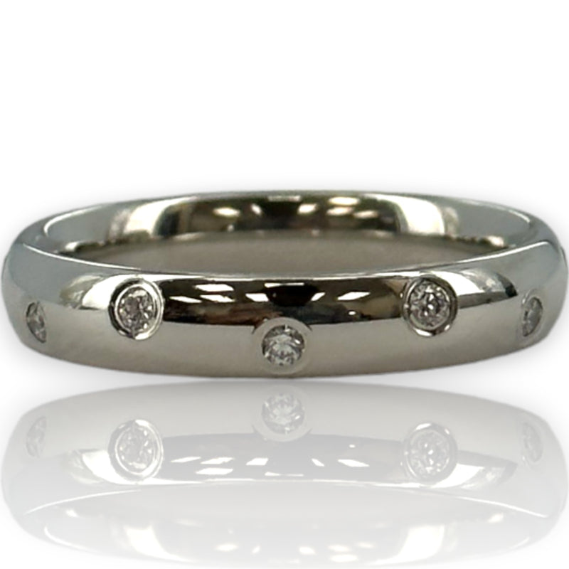 Benchmark Signed Solid Platinum Eternity Burnished Diamond 4mm Band Stackable Ring Size 8