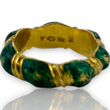 Vintage 1970-80s Victorian Revival Solid 18kt Yellow Gold and Blue-Green Enamel Twist Band Size 6.5 Ring