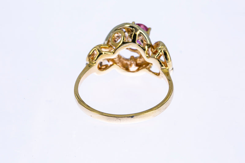 Pink Sapphire & Diamond Accent Band 14K 585 Yellow Gold Ring Size 6 1/2