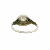 Antique 1920s Art Deco 18kt White Gold and Octagon Set Diamond Solitaire Ring with Lab Sapphire Sides