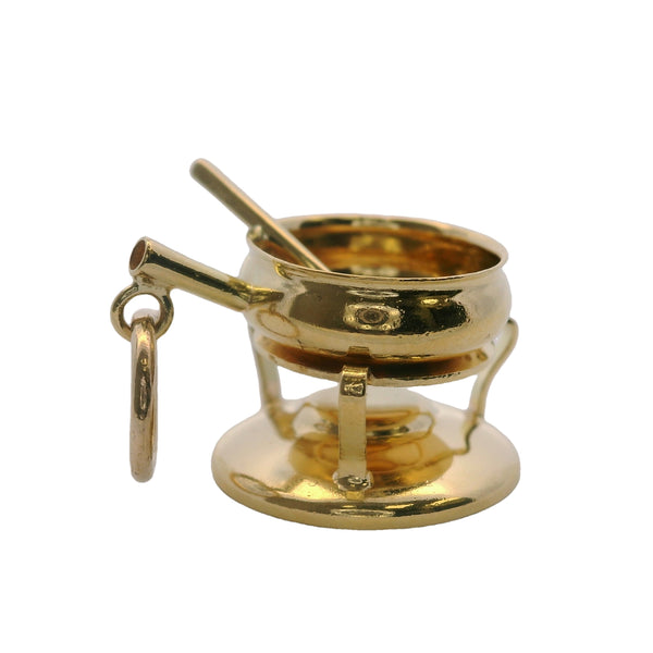 Vintage Solid 18kt 750 Yellow Gold 3D Fondue Pot Traditional Dangle Charm