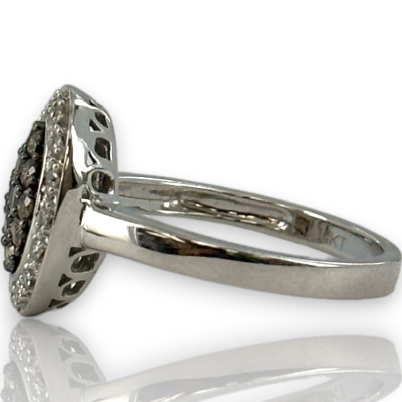 LeVian Solid 14kt White Gold Cluster Ring with Cognac Chocolate Diamonds and White Vanilla Diamond Halo Size 7