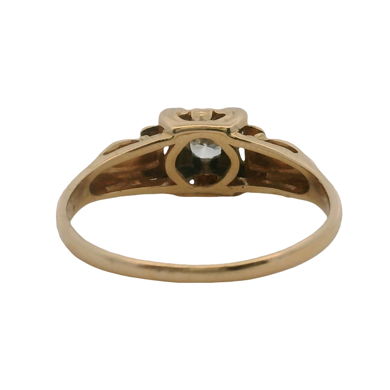 Antique 1930s 14kt White and Yellow Gold Art Deco Solitaire Diamond Ring Size 7