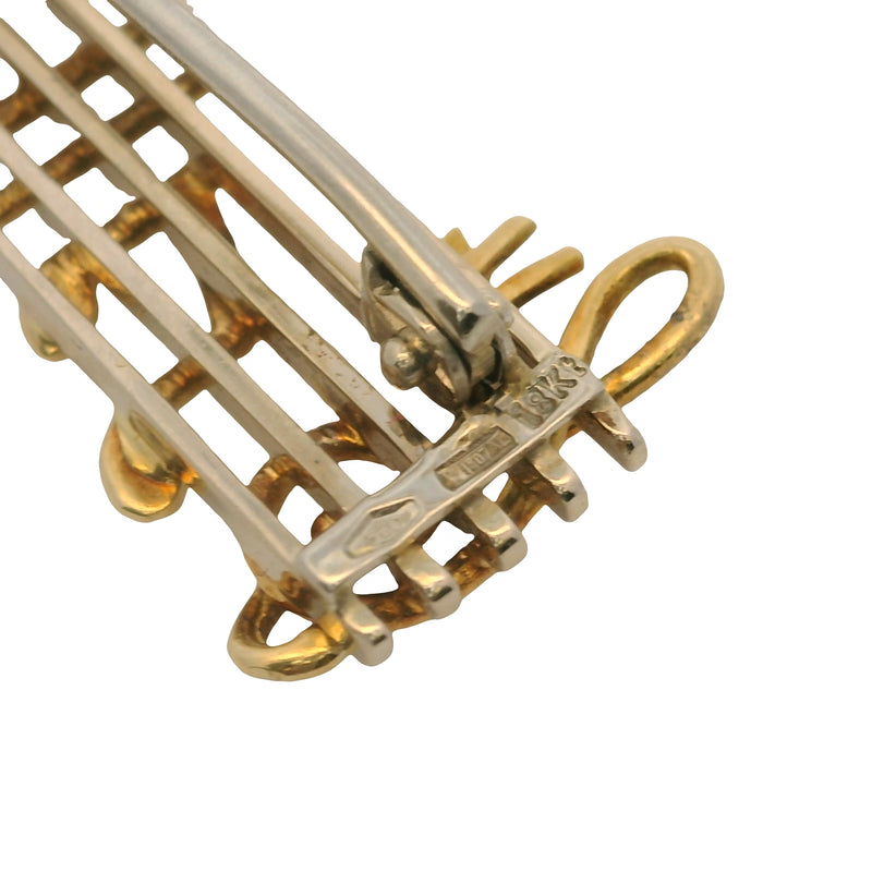 Vintage Italian 18kt Yellow and White Gold Sheet Music Musical Notes Pin Brooch