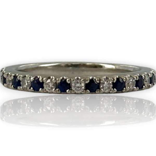 Vera Wang Love Collection Diamond and Blue Sapphire Wedding Stackable Band in 14K White Gold Size 4.5 Ring