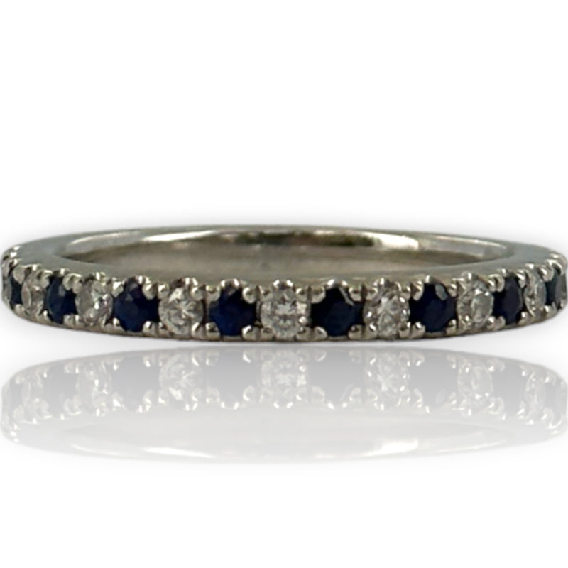 Vera Wang Love Collection Diamond and Blue Sapphire Wedding Stackable Band in 14K White Gold Size 4.5 Ring