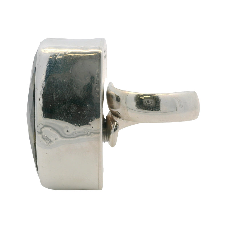 Charles Albert 925 Sterling Silver Large Check-Cut Rutilated Quartz Statement Ring Size 7
