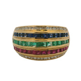 Le Vian Solid 18kt Yellow Gold Emerald, Ruby, Sapphire, and Diamond Dome Ring Size 5.5