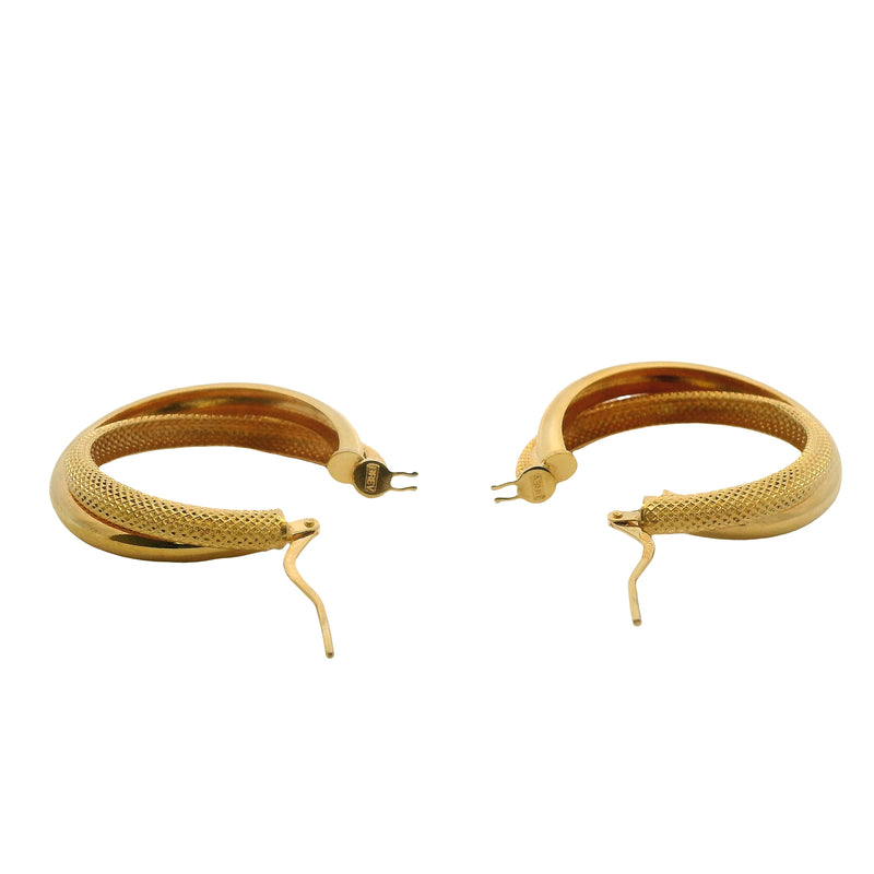 Vintage UnoAerre Solid 18kt Yellow Gold Polished and Textured 25mm Hoop Earrings