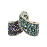 Solid 18kt White Gold Amethyst, Blue Topaz, and Diamond Wave Cocktail Ring Size 6.5