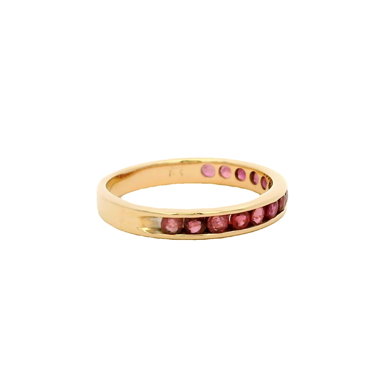 Solid 14kt Yellow Gold and Natural Ruby Half-Eternity Channel-Set 3mm Stacking Band Size 5.5