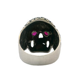 925 Sterling Silver Sugar Skull Skeleton Floral Ring with Lab Ruby Eyes Size 11