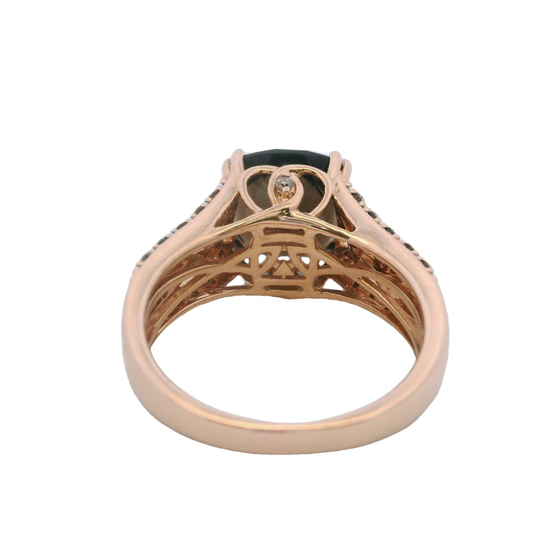 Le Vian Solid 14kt Rose Gold Checkerboard Smoky Quartz and Diamond Cocktail Ring Size 8