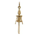 Vintage Solid 14kt Yellow Gold1.2" Long Pinocchio Puppet Toy Charm Pendant