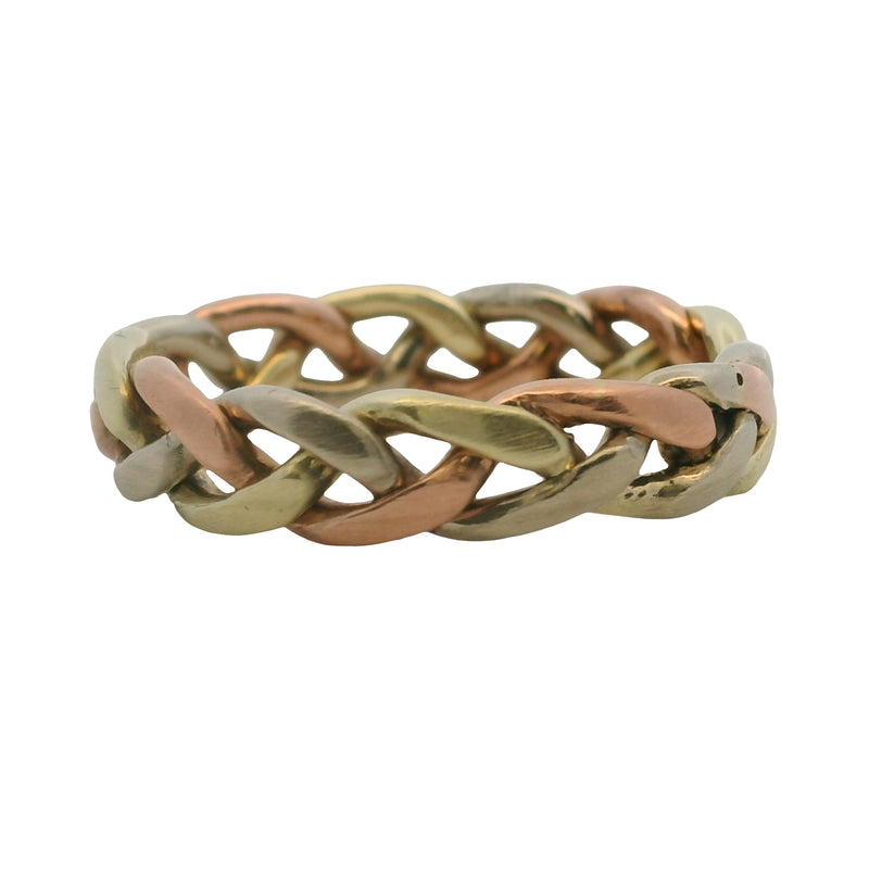 Vintage 14kt Tri-Tone Gold Braided Twisted Woven Ring Size 7.5