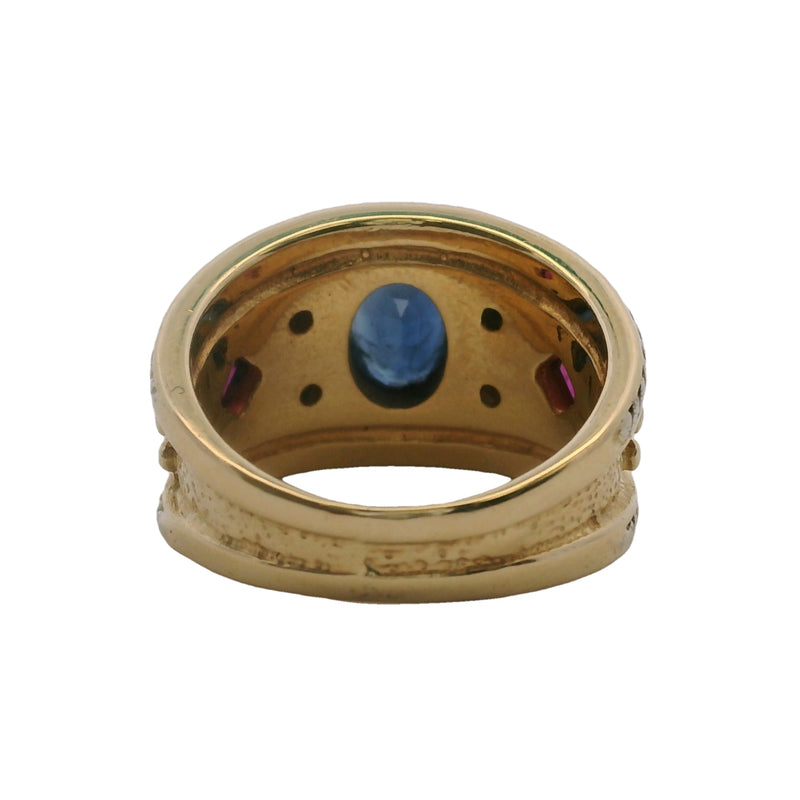 Etruscan Revival 14kt Yellow Gold Band Sapphire Gemstone Diamond Ring Size 5.75