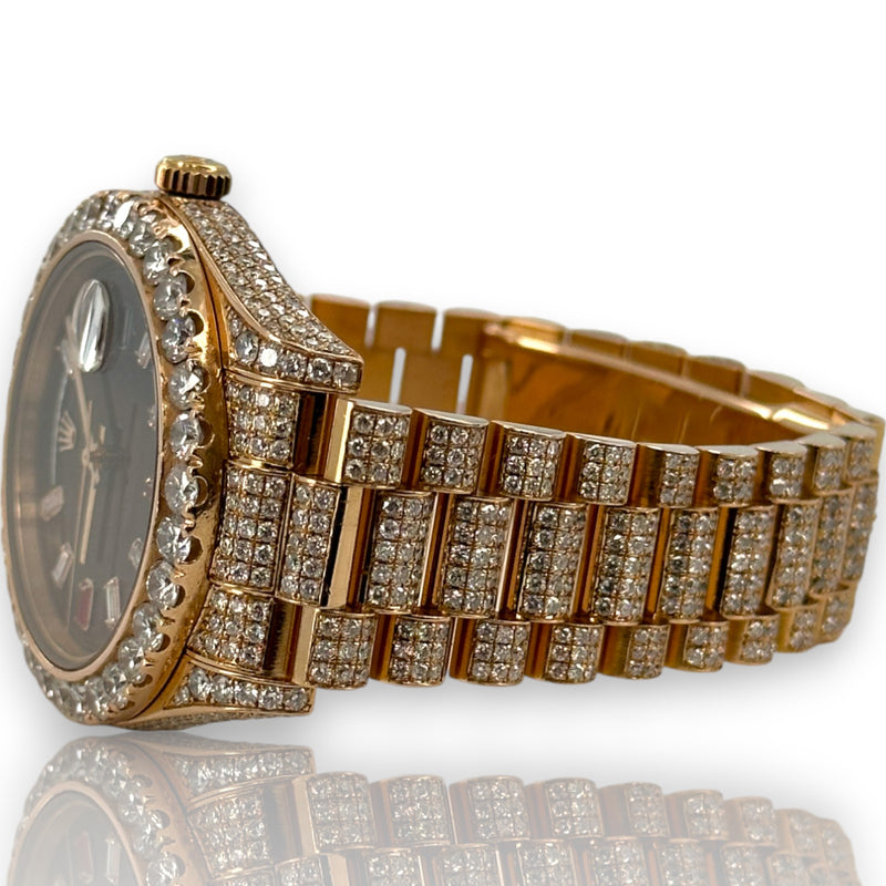 Rolex 218235 Day Date II Diamond Dial President Iced Out 18k Rose Gold 41mm Watch