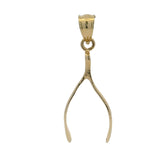 Solid 14kt Yellow Gold 1" Long Good Luck Wishbone Necklace Pendant