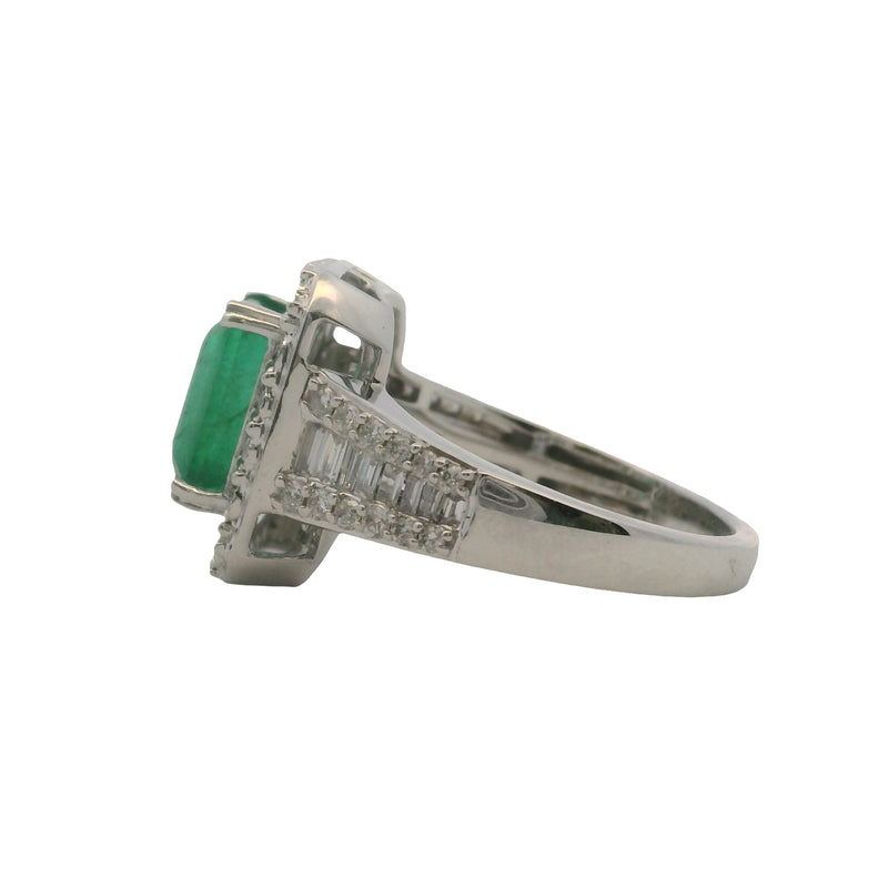 Anillo de cóctel EFFY de oro blanco macizo de 14 kt con halo de diamantes y esmeralda "Brasilica", talla 7