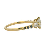 18kt Yellow Gold Diamond Sapphire Fantasy Style Solitaire Engagement Ring Size 6