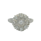 Antique 1935 Solid 900 Platinum and Old Cut 0.54ctw Diamonds Flower Cluster Cocktail Ring Size 6.25